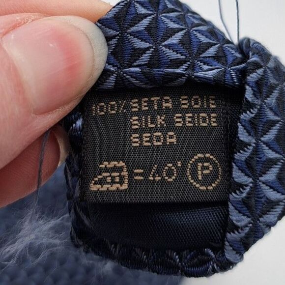 Ermenegildo Zegna 100% Silk Necktie Luxury Blue Geometric Pattern Italy Long - Picture 4 of 8